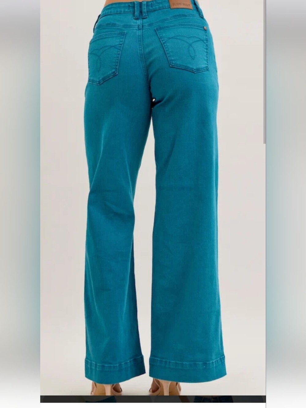 Judy Blue Brand Teal Wide-Leg Front-Pocket Jeans